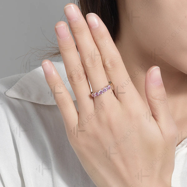 Kuololit Lab Grown Pink Sapphire Band for Women Solid 18K 14K 10K Gold  Ring for Engagement Anniversary Christmas Gifts Classic