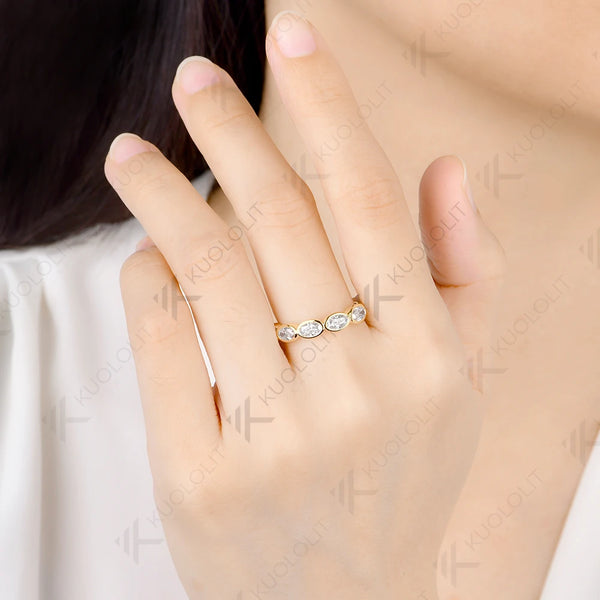 Kuololit 1.5CTW Lab Grown Diamond Ring for Women Men Solid 14K 10K Yellow Gold Oval Wedding Band for Christmas Engagement Gift