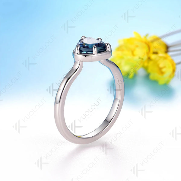 Kuololit 1CT Heart Cut  Lab Grown Alexandrite Engagement Rings for Women Solid18K 14K 10K for Anniversary Gifts Party Engagement