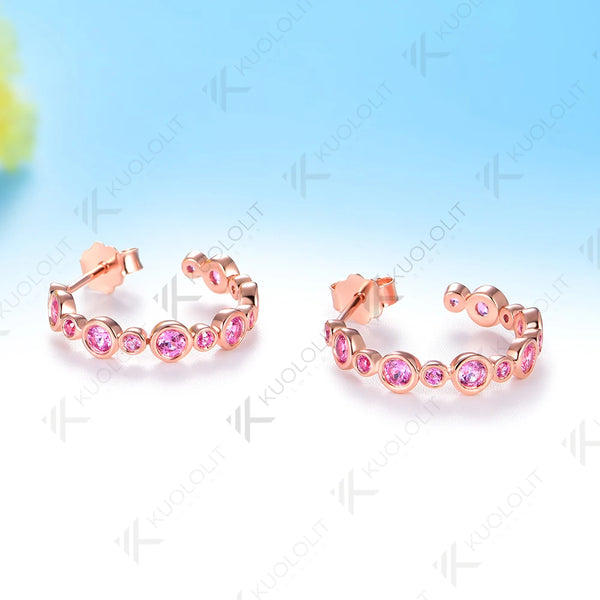 Kuololit 0.81CTW Lab Grown Pink Sapphire Custom Stud Earrings for Women Solid 14K 10K 585 Rose Gold for Christmas Gifts Jewelry