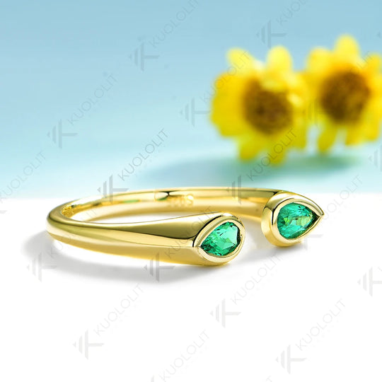 Kuololit 0.7CTW Lab Grown Emerald Band Rings for Women Men Solid 14K 10K 585 Yellow Gold Wedding Band for Christmas Anniversary