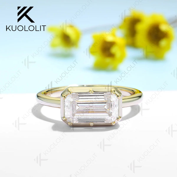 Kuololit 3CT Emerald Moissanite Ring for Women Solid 18K 14K 10K 585 Yellow Gold Moissanite Engagement Ring for Christmas Gift