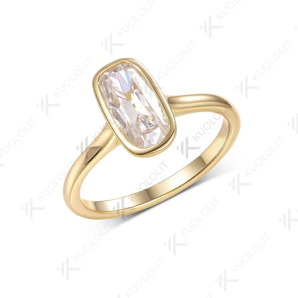 Kuololit 1.5CT OMC Moissanite Ring for Women Solid 14K 10K 585 Yellow Gold Bezel Set Engagement Ring for Christmas Gifts Party