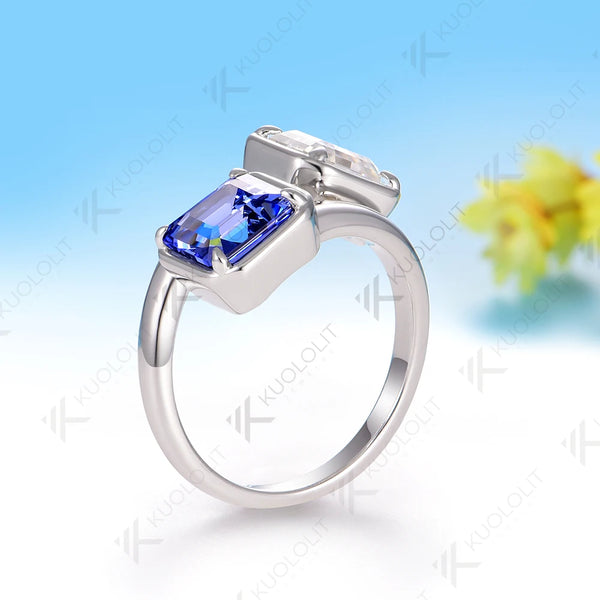 Kuololit 4CTW Moisssanite Lab Grown Sapphire for Women Solid 14K 10K 585 White Gold Asscher Cut for Engagement Wedding Christmas