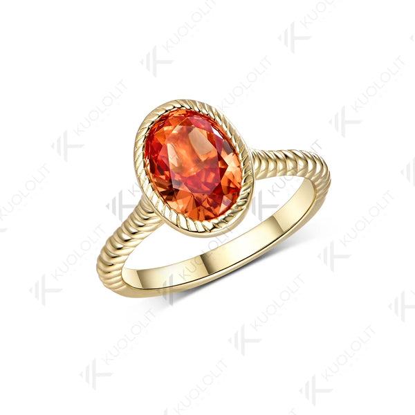 Kuololit 2CT Lab Grown Fanta Orange Sapphire Moissanite Ring for Women Solid 14K 10K Yellow Gold for Anniversary Christmas Gifts