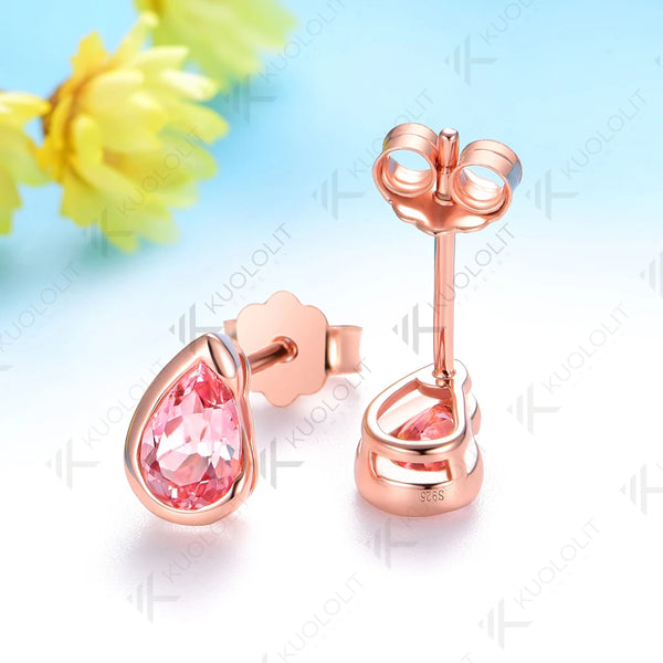 Kuololit 1CTW Lab Grown Pink Sapphire Stud Earrings for Women Solid 14K10K 585 Rose Gold Earrings for Engagement Christmas Gifts