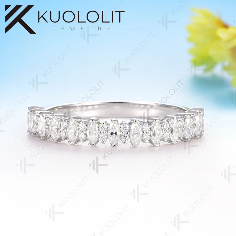 Kuololit 0.8CTW Lab Grown Diamonds Marquise Ring for Women Solid 14K10K 585 White Gold Engagement Ring for Christmas Gifts Party