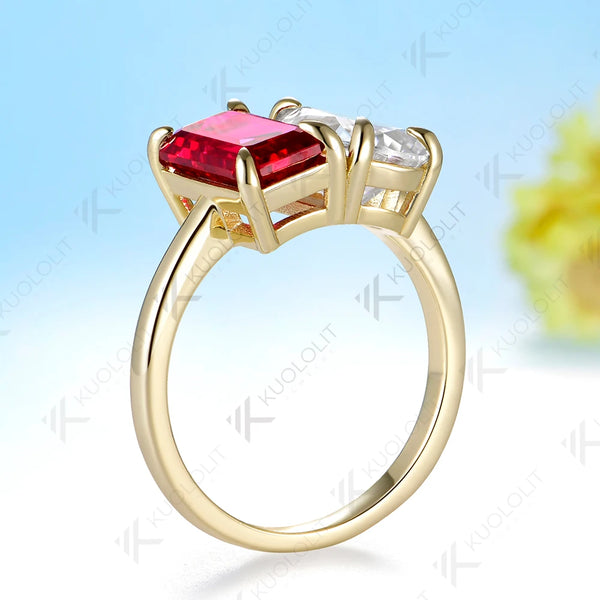 Kuololit 5.5CTW Lab Grown Ruby Moissantie Custom Ring for Women Solid 14K 10K  Yellow Gold Pear for Anniversary Christmas Gift