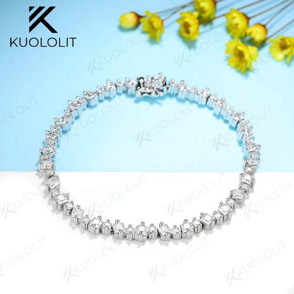 Kuololit 10.64CTW Moissanite Bracelets for Women Men 14K 10K 585 Solid Gold 925 Silver Princess for Engagement Classic Christmas