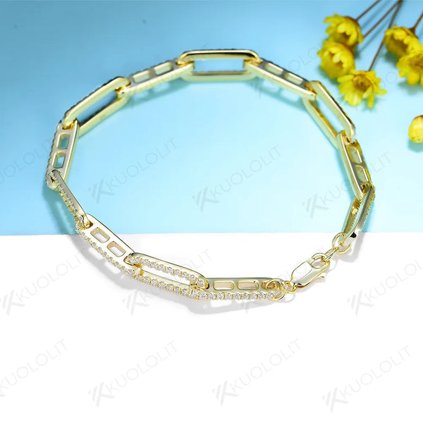 Kuololit Moissanite Bracelets for Women Men 585 10K 9K  Adjustable Chains Emerald for Engagement Wedding Party Christmas Gifts