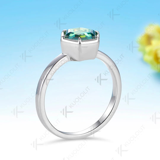 Kuololit 1.5CT Cyan Moissanite Hexagon Ring for Women Solid 14K 10K585 Yellow Gold Engagement Ring for Christmas Gift Party