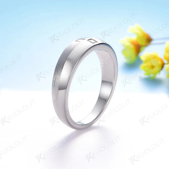 Kuololit PT900 0.16CTW Lab Grown Diamond Brushed Band for Men Women Solid Platinum 900 Gold Princess Cut for Engagement Wedding