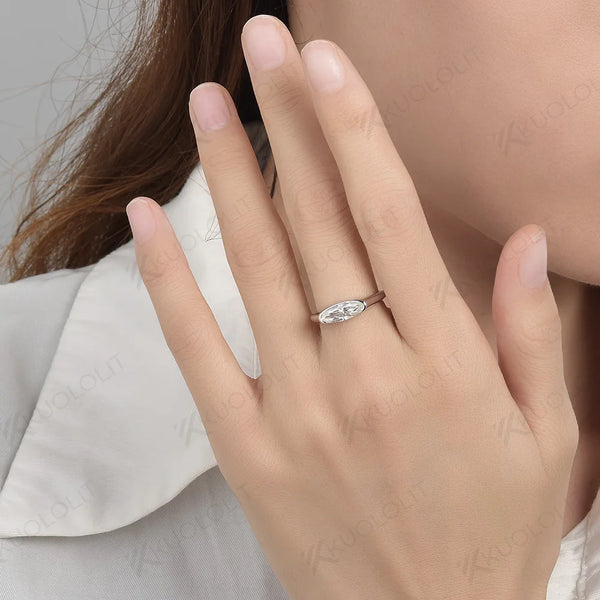 Kuololit 1.5CT  Crushied Ice Oval Cut Moissanite Rings for Women Solid 14K 10K 585 White Gold for Engagement Wedding Christmas