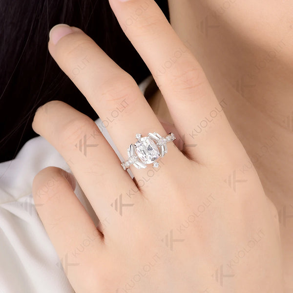 Kuololit 3CT OMC Cushion Moissanite for Women Soild 10K 14K 585 White Gold Engagement Ring for Christmas Gifts Anniversary Party