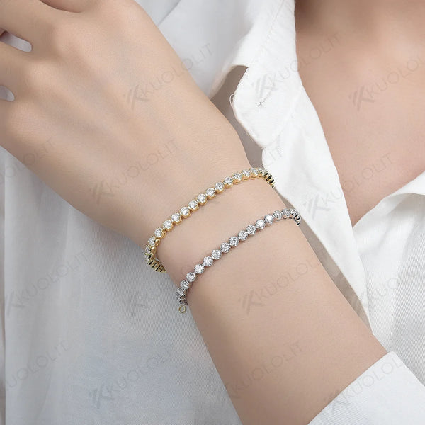Kuololit 4.2CTW Moissanite Tennis Bracelets for Women Men 585 14K 10K Adjustable Chains for Engagement Wedding Party Christmas