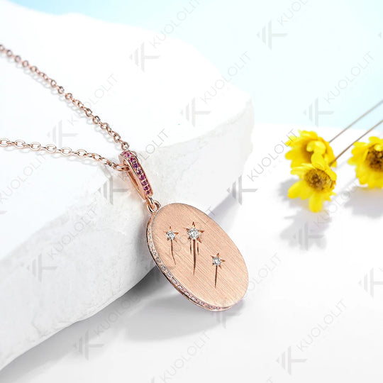 Kuololit Lab Grown Pink Sapphire Necklace for Women Solid 10K 14K 18K 925 Sliver Moissanite Pendant  for Engagement Christmas