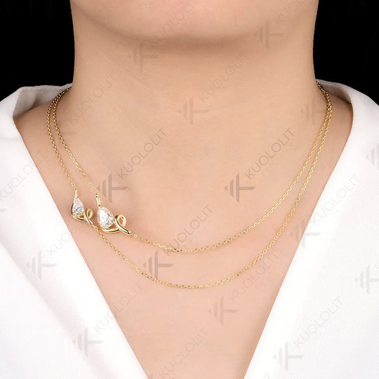 Kuololit 3CTW Double Moissanite Necklace for Women Solid 14K 10K 585 Yellow Gold Necklace for Anniversary Christmas Gifts Party