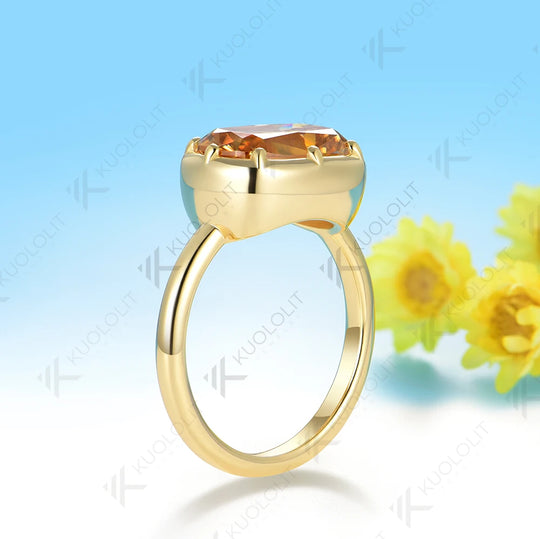 Kuololit 4.5CT OMC Champagne Moissanie Ring for Women 585 14K 10K Yellow Gold Engagement Ring for Christmas Gifts Anniversary