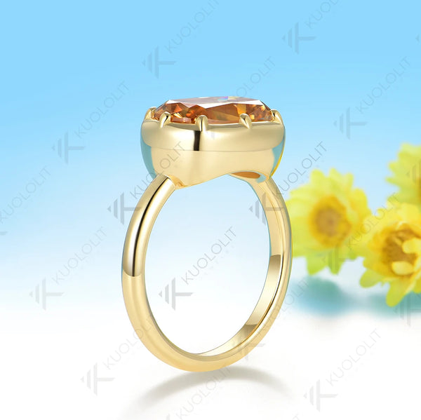 Kuololit 4.5CT OMC Champagne Moissanie Ring for Women 585 14K 10K Yellow Gold Engagement Ring for Christmas Gifts Anniversary