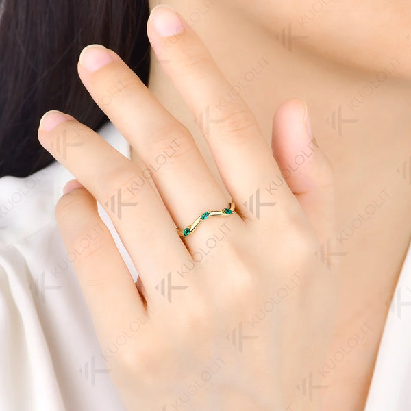 Kuololit Lab Grown Emerald Custom Ring for Women Men Solid 14K 10K 585 S925 Yellow Gold Wedding Band Ring for Christmas Gifts