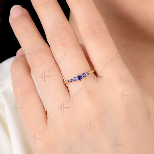 Kuololit 0.27CTW Lab Grown Blue Sapphire Ring for Men Women Solid 10K 14K Yellow Gold Engagement Ring for Christmas Gifts Party