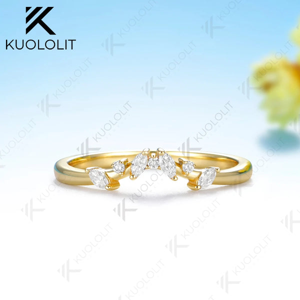 Kuololit  0.23CTW  Lab Diamond Wedding V Band for Women Solid 14K10K Yellow Gold Eternity Marquise Ring for Engagement Christmas