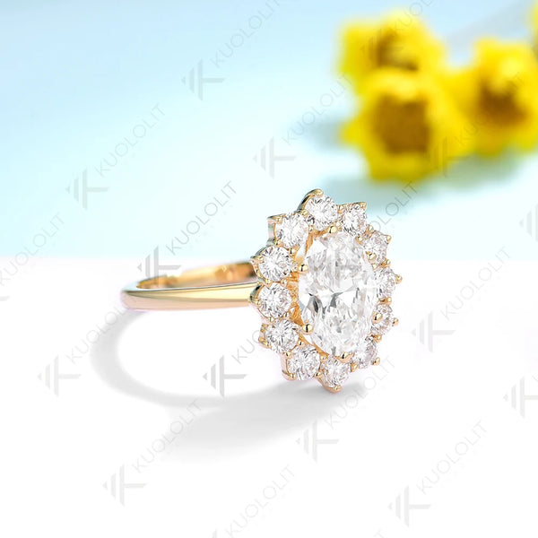 Kuololit IGI1.0CT Oval Cut Lab Grown Diamond Engagement Ring for Women Solid18K14K10KDVS1DiamondsYellowGold for Christmas Gifts