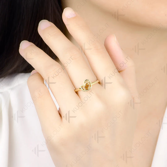 Kuololit 1.5CT Duck Champagne Moissanite Ring for Women Solid 14K 10K Yellow Gold Animal Engagement for Christmas Gifts Party