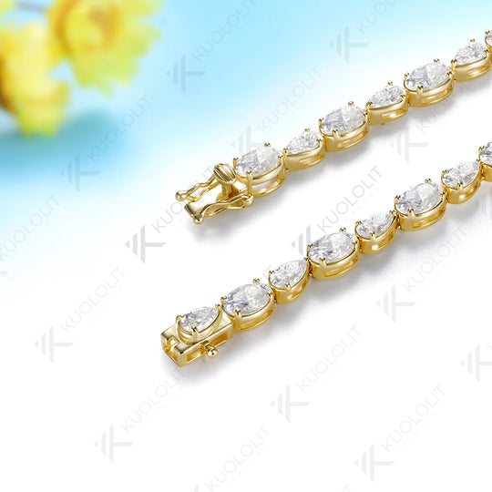 Kuololit 10.5CTW Moissniate Pear Oval Custom Bracelet for Women Men 14K 10K 585 Yellow Gold for Christmas Jewelry Gifts Party