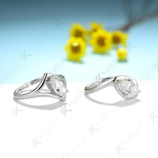 Kuololit 1CT Marquise Cut Moissanite Ring for Women Solid 18K 14K 10K Gold Ring for Anniversary Engagement Gifts