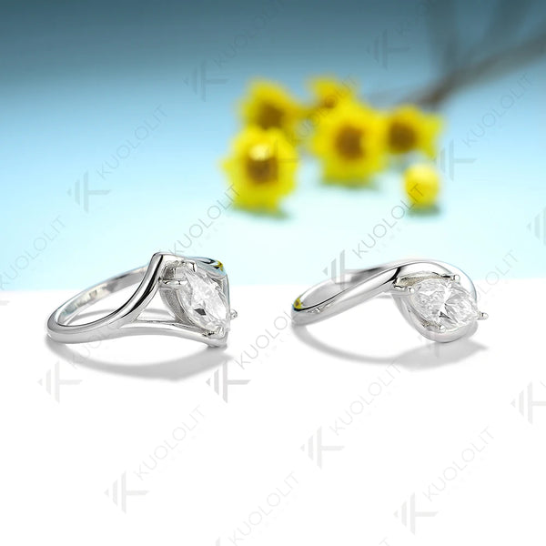 Kuololit 1CT Marquise Cut Moissanite Ring for Women Solid 18K 14K 10K Gold Ring for Anniversary Engagement Gifts