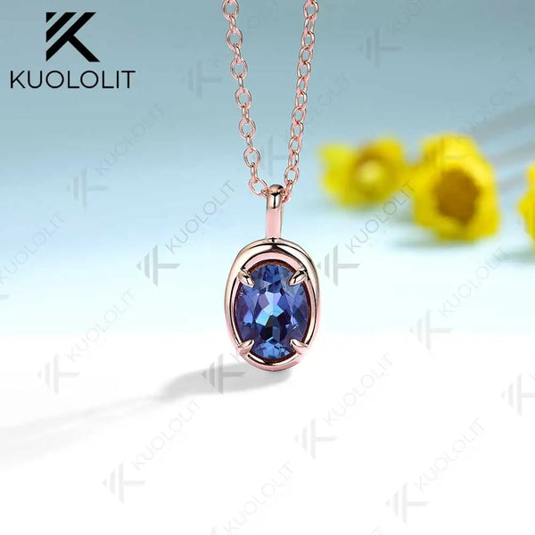 Kuololit 1.5CT Mossanite Necklace for Women Solid 14K 10K Gold Lab Grown Emerald Alexandrite Gemstone Pendant for Christmas Gift