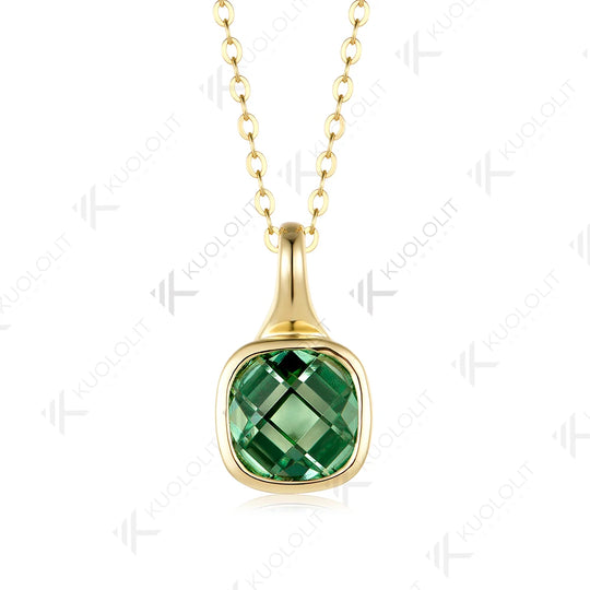 Kuololit 4CT Cyan Moissanite Necklace for Women Solid 14K 10K Yellow Gold Double Rose Cut Necklace for Engagement Christmas Gitf