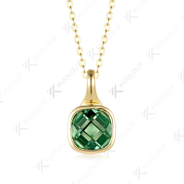 Kuololit 4CT Cyan Moissanite Necklace for Women Solid 14K 10K Yellow Gold Double Rose Cut Necklace for Engagement Christmas Gitf