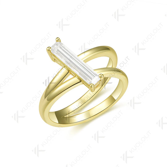 Kuololit 1CT Long Emerald Cut Mossanite D/VS1 Rings for Women Solid 14K 10K Gold Wedding Band for Anniversary Christmas Gift