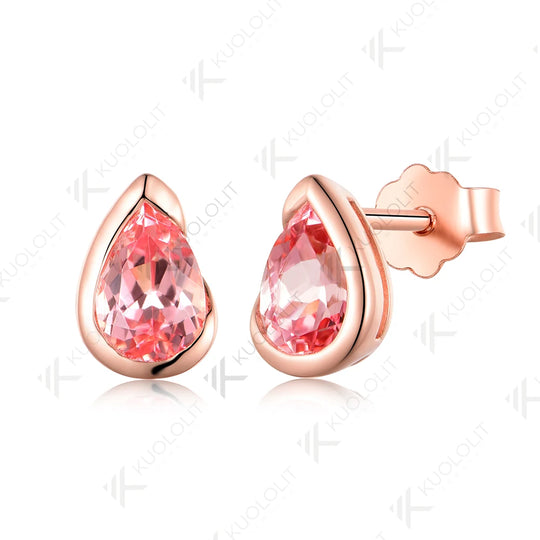 Kuololit 1CTW Lab Grown Pink Sapphire Stud Earrings for Women Solid 14K10K 585 Rose Gold Earrings for Engagement Christmas Gifts