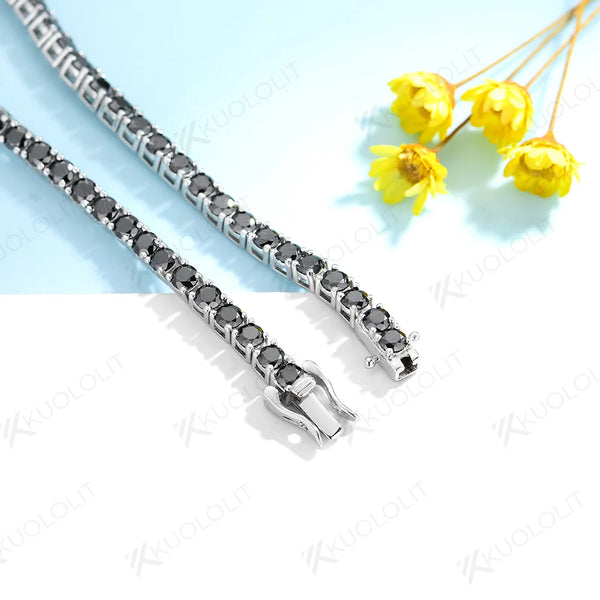 Kuololit 4.0 3.0mm Black Moissanite Tennis Bracelet for Women Men 14K 10K Yellow Gold Tennis Bracelet for Engagement Christmas