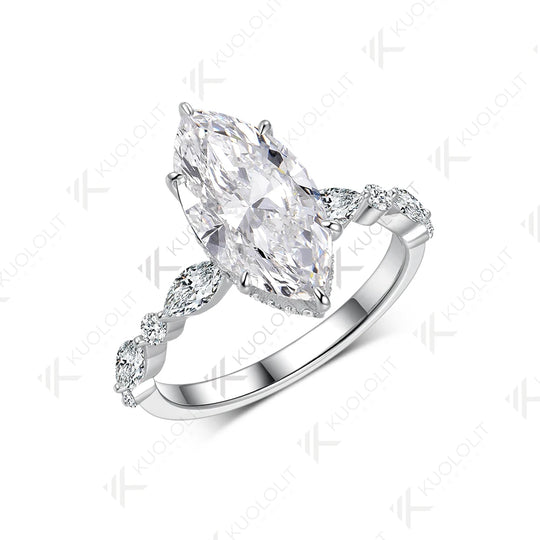 Kuololit 3CT Marquise Moissanite Ring for Women Solid 14K 10K 585 White Gold Engagement Ring for Christmas Gifts Engagement