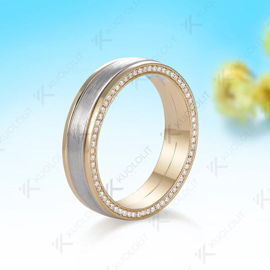 Kuololit 0.4CTW Lab Grown Diamonds Ring for Women Men Solid 14K 10K 585 Yellow Gold Wedding 5mm Band for Christmas Gifts Party
