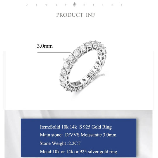 Kuololit 2.2CT Round Moissanite Full Eternity Matching Wedding Band for Engagement