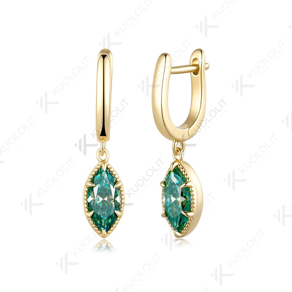 Kuololit 2CTW Cyan Moissanite Marquise Custom Clip Earrings for Women Solid 14K 10K 585 Yellow Gold Clip Earrings for Christmas