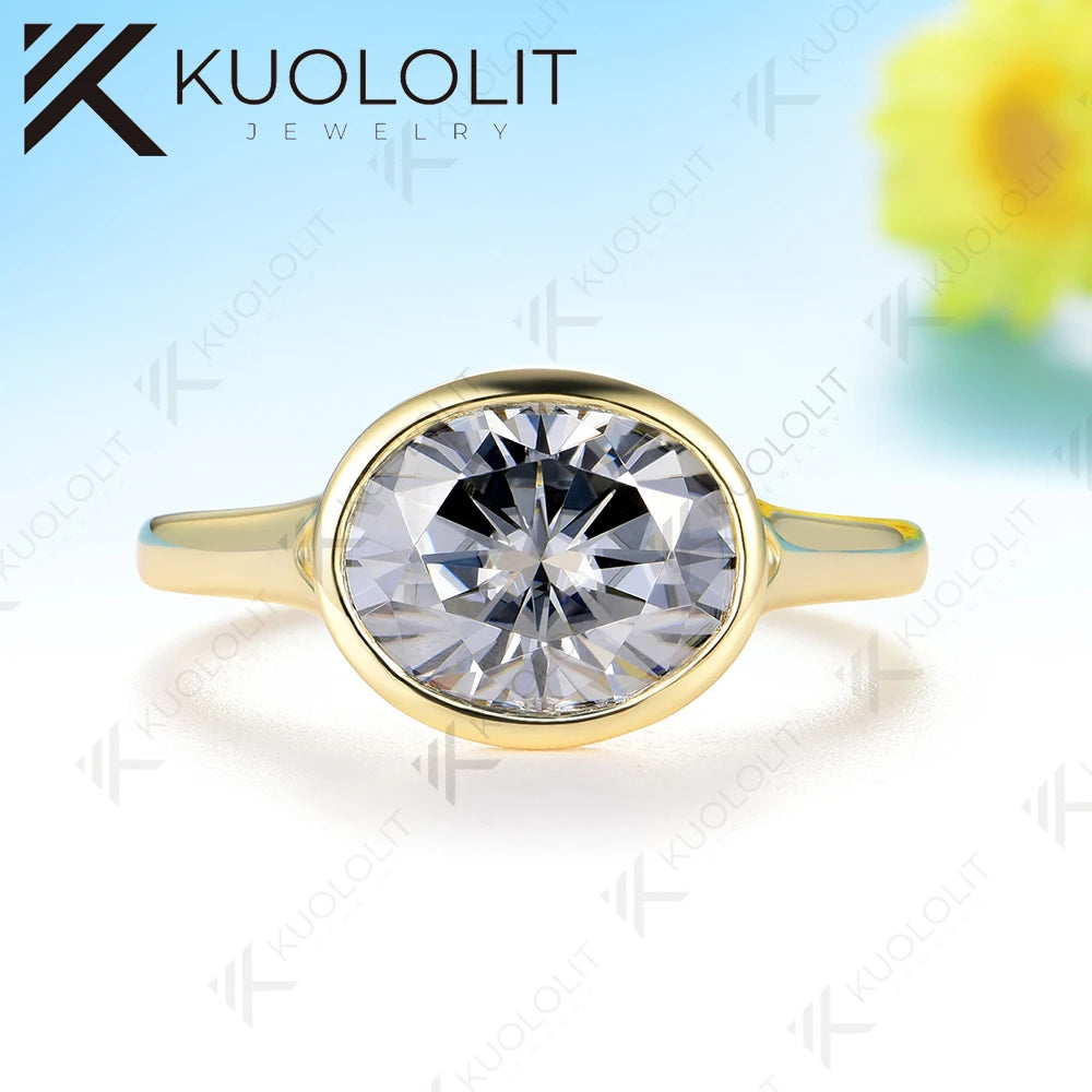 Kuololit 3CT Gray Oval Cut Moissanite Set Ring for Women Solid 14K 10K 585 Yellow Gold Engagement Ring for Christmas Gifts Party