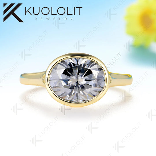 Kuololit 3CT Gray Oval Cut Moissanite Set Ring for Women Solid 14K 10K 585 Yellow Gold Engagement Ring for Christmas Gifts Party