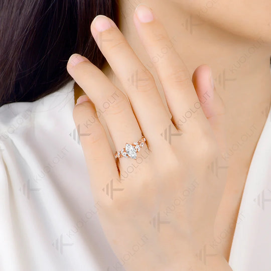 Kuololit 1CT Moissanite Custom Ring for Women Solid 14K 10K 585 Yellow Gold Marquise for Christmas Gifts Engagement Anniversary