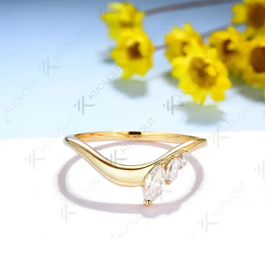 Kuololit 0.45CTW  Lab Grown Diamonds Rings for Women Men Marquise Diamonds Solid 18K 14K 10K Wedding Band for Anniversary Gifts