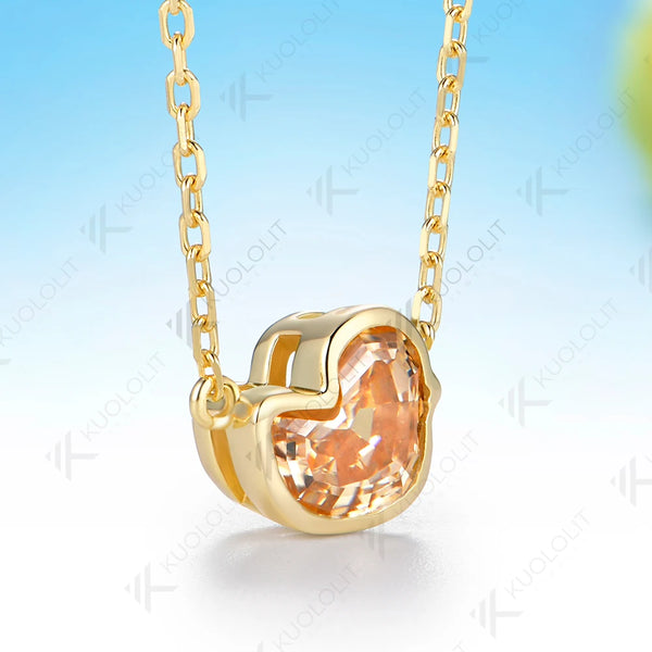Kuololit 1.5CT Duck Champagne  Moissanite Necklace for Women Solid 14K 10K Yellow Gold Animal Pedant for Engagement Christmas