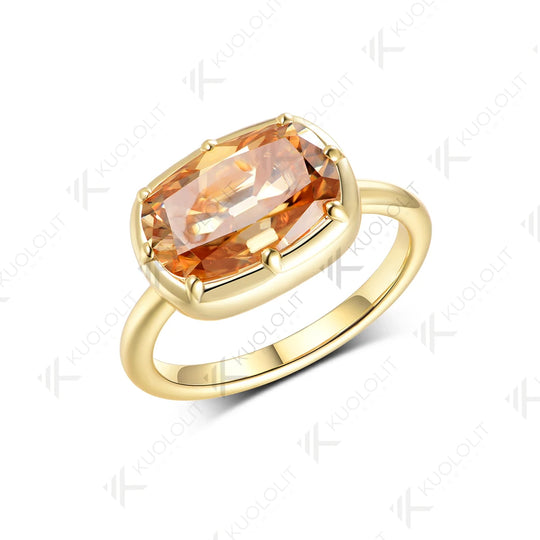 Kuololit 4.5CT OMC Champagne Moissanie Ring for Women 585 14K 10K Yellow Gold Engagement Ring for Christmas Gifts Anniversary