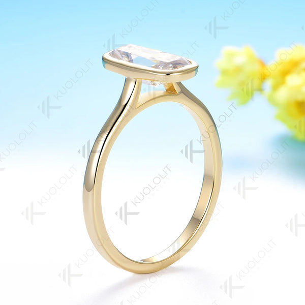 Kuololit 1.5CT OMC Moissanite Ring for Women Solid 14K 10K 585 Yellow Gold Bezel Set Engagement Ring for Christmas Gifts Party