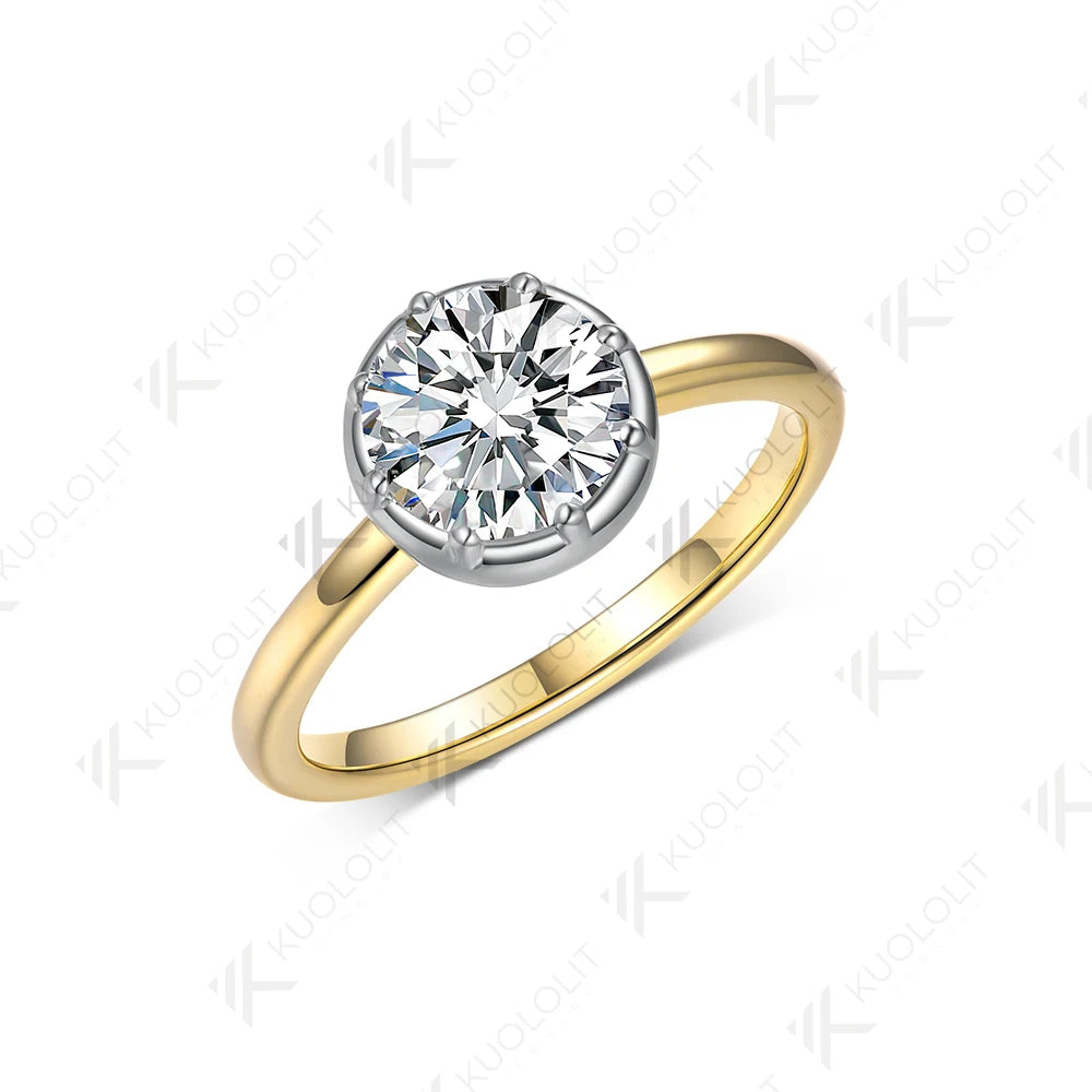 Kuololit 2CT Moissanite Ring for Women Solid 18K 14K 10K Gold Two Tone Ring for Anniversary Engagement Gifts Christmas Wedding