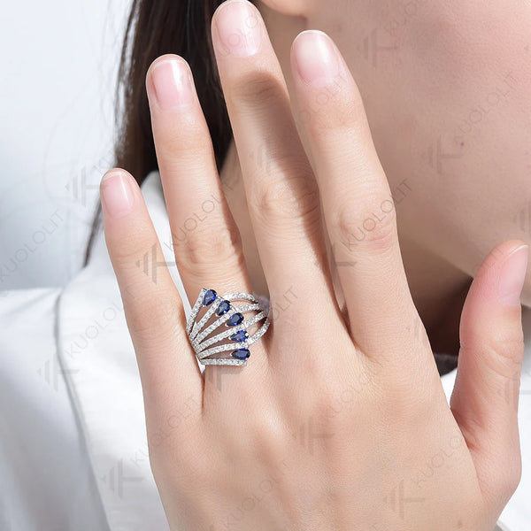 Kuololit 1.8CTW Lab Grown Blue Sapphrie Ring for Women Solid 14K 10K 585 Yellow Gold Moissanite for Engagement Wedding Christmas